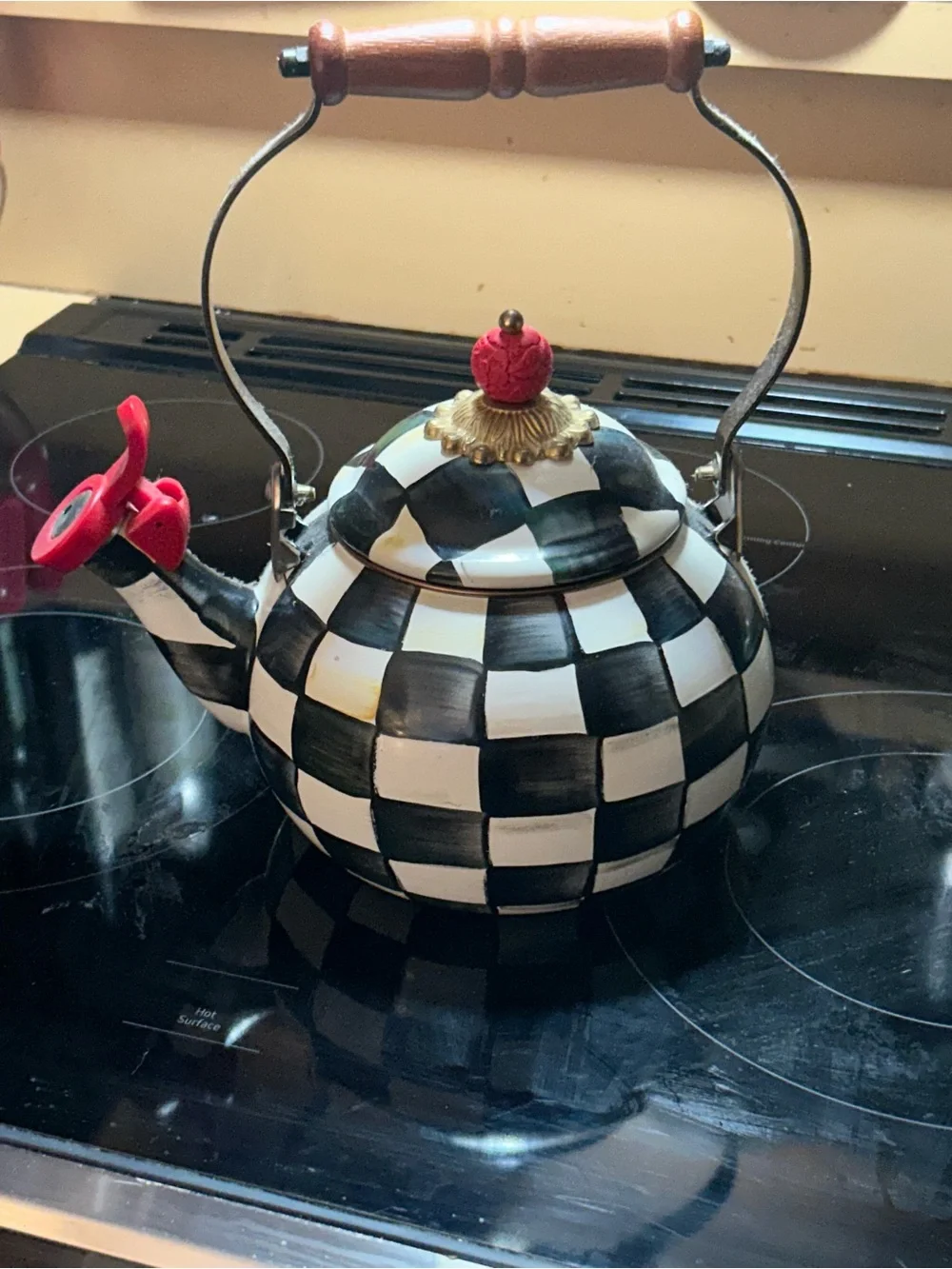 Mackenzie-Childs Checkerboard Black & White Decorative Stovetop Teakettle